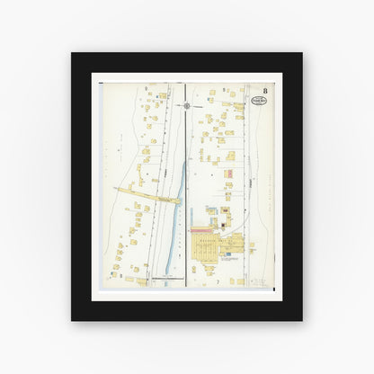 Old map wall art mockup — black gallery frame with white mat — Sanborn Fire Insurance Map from Pomeroy, Meigs County, Ohio (1916), Sheet #0008