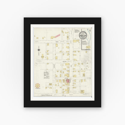 Old map wall art mockup — black gallery frame with white mat — Sanborn Fire Insurance Map from Sandy Lake, Mercer County, Pennsylvania (1910), Sheet #0001