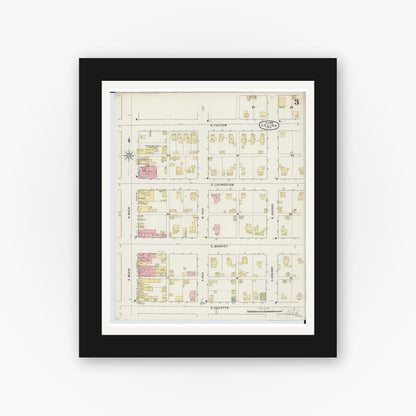 Old map wall art mockup — black gallery frame with white mat — Sanborn Fire Insurance Map from Celina, Mercer County, Ohio (1895), Sheet #0003