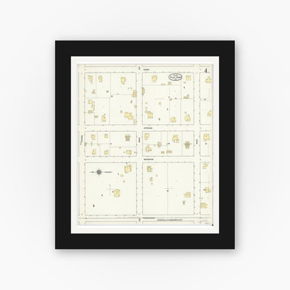 Old map wall art mockup — black gallery frame with white mat — Sanborn Fire Insurance Map from Pilot Point, Denton County, Texas (1912), Sheet #0004