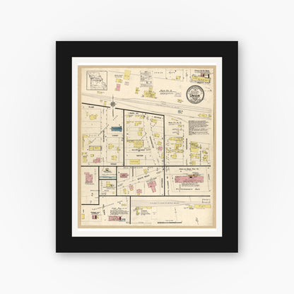 Old map wall art mockup — black gallery frame with white mat — Sanborn Fire Insurance Map from Union, Franklin County, Missouri (1913), Sheet #0001