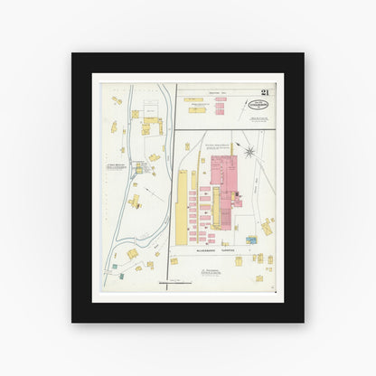 Old map wall art mockup — black gallery frame with white mat — Sanborn Fire Insurance Map from Stroudsburg, Monroe County, Pennsylvania (1905), Sheet #0021