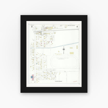 Old map wall art mockup — black gallery frame with white mat — Sanborn Fire Insurance Map from Davison, Genesee County, Michigan (1939), Sheet #0004