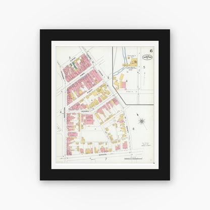 Old map wall art mockup — black gallery frame with white mat — Sanborn Fire Insurance Map from Uniontown, Fayette County, Pennsylvania (1901), Sheet #0006