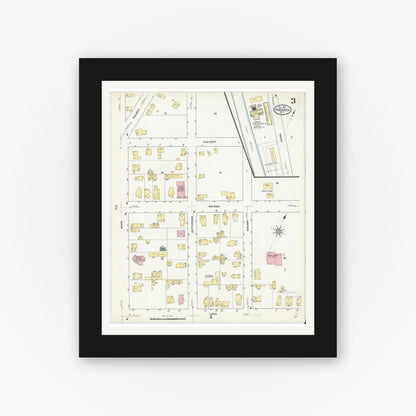 Old map wall art mockup — black gallery frame with white mat — Sanborn Fire Insurance Map from Phoenix, Oswego County, New York (1909), Sheet #0003