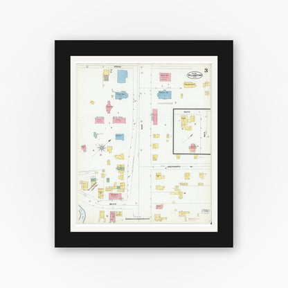 Old map wall art mockup — black gallery frame with white mat — Sanborn Fire Insurance Map from Williamstown, Berkshire County, Massachusetts (1901), Sheet #0003