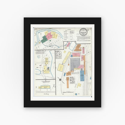 Old map wall art mockup — black gallery frame with white mat — Sanborn Fire Insurance Map from Newaygo, Newaygo County, Michigan (1921) - Complete Map Set