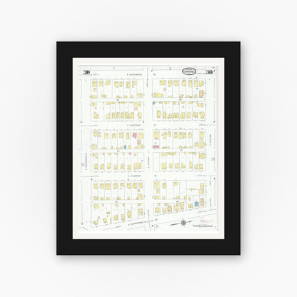 Old map wall art mockup — black gallery frame with white mat — Sanborn Fire Insurance Map from Kankakee, Kankakee County, Illinois (1930), Sheet #0030