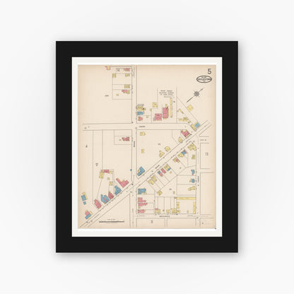 Old map wall art mockup — black gallery frame with white mat — Sanborn Fire Insurance Map from Doylestown, Bucks County, Pennsylvania (1922), Sheet #0005