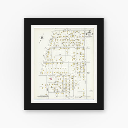 Old map wall art mockup — black gallery frame with white mat — Sanborn Fire Insurance Map from Corsicana, Navarro County, Texas (1921), Sheet #0033