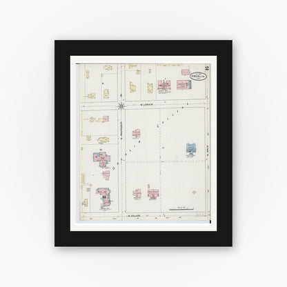 Old map wall art mockup — black gallery frame with white mat — Sanborn Fire Insurance Map from Oberlin, Lorain County, Ohio (1888), Sheet #0002