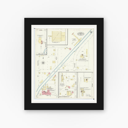 Old map wall art mockup — black gallery frame with white mat — Sanborn Fire Insurance Map from New Bremen, Auglaize County, Ohio (1907), Sheet #0003