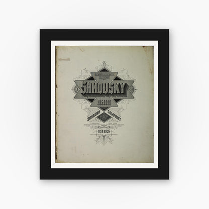 Old map wall art mockup — black gallery frame with white mat — Sanborn Fire Insurance Map from Sandusky, Erie County, Ohio (1905), Sheet #0001