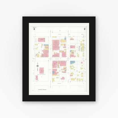 Old map wall art mockup — black gallery frame with white mat — Sanborn Fire Insurance Map from Oregon, Ogle County, Illinois (1933), Sheet #0002