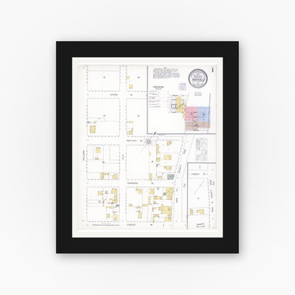 Old map wall art mockup — black gallery frame with white mat — Sanborn Fire Insurance Map from Mayfield, Santa Clara County, California (1904) - Complete Map Set