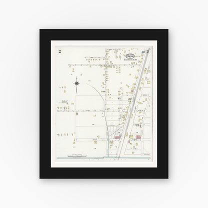 Old map wall art mockup — black gallery frame with white mat — Sanborn Fire Insurance Map from Pompano, Broward County, Florida (1924), Sheet #0002