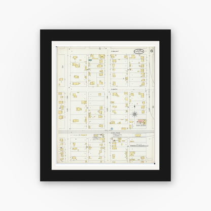 Old map wall art mockup — black gallery frame with white mat — Sanborn Fire Insurance Map from Canton, Fulton County, Illinois (1896), Sheet #0006