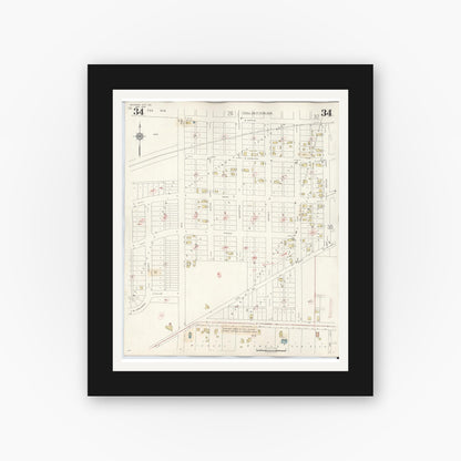 Old map wall art mockup — black gallery frame with white mat — Sanborn Fire Insurance Map from Michigan City, La Porte County, Indiana (1948), Sheet #0034