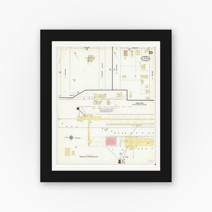 Old map wall art mockup — black gallery frame with white mat — Sanborn Fire Insurance Map from Live Oak, Suwanee County, Florida (1912), Sheet #0019
