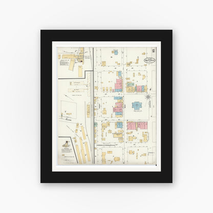 Old map wall art mockup — black gallery frame with white mat — Sanborn Fire Insurance Map from Hallettsville, Lavaca County, Texas (1900), Sheet #0002