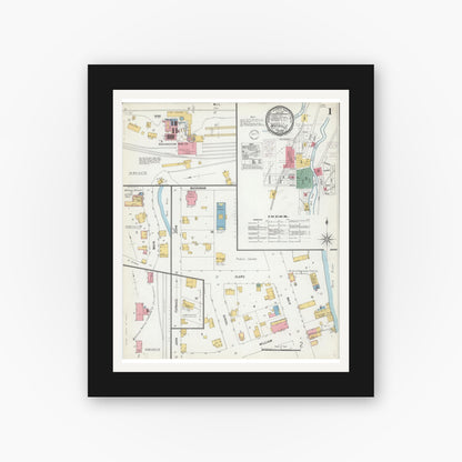Old map wall art mockup — black gallery frame with white mat — Sanborn Fire Insurance Map from Mayville, Dodge County, Wisconsin (1900), Sheet #0001