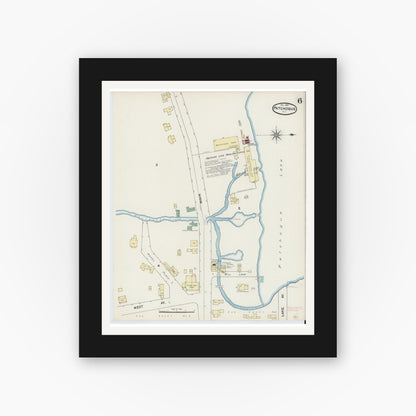 Old map wall art mockup — black gallery frame with white mat — Sanborn Fire Insurance Map from Patchogue, Suffolk County, New York (1891), Sheet #0006