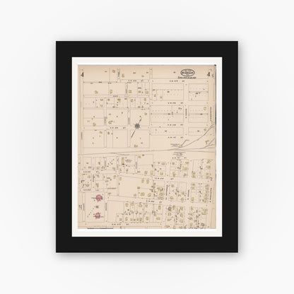 Old map wall art mockup — black gallery frame with white mat — Sanborn Fire Insurance Map from McGregor, McLennan County, Texas (1922), Sheet #0004