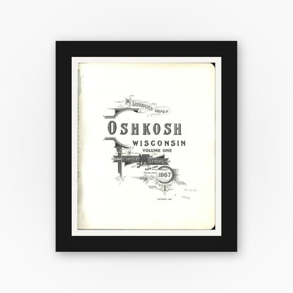 Old map wall art mockup — black gallery frame with white mat — Sanborn Fire Insurance Map from Oshkosh, Winnebago County, Wisconsin (1957), Sheet #0001