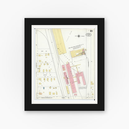 Old map wall art mockup — black gallery frame with white mat — Sanborn Fire Insurance Map from Alma, Gratiot County, Michigan (1910), Sheet #0010