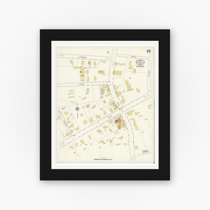 Old map wall art mockup — black gallery frame with white mat — Sanborn Fire Insurance Map from Natick, Middlesex County, Massachusetts (1915), Sheet #0019