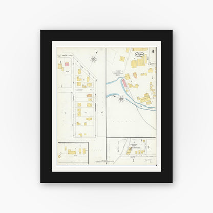 Old map wall art mockup — black gallery frame with white mat — Sanborn Fire Insurance Map from Ridgway, Elk County, Pennsylvania (1904), Sheet #0008