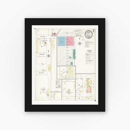 Old map wall art mockup — black gallery frame with white mat — Sanborn Fire Insurance Map from Harlan, Shelby County, Iowa (1893) â€” Complete Set
