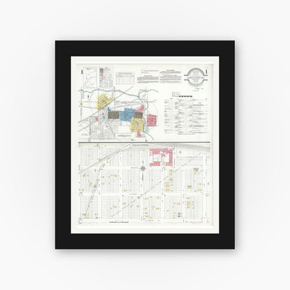 Old map wall art mockup — black gallery frame with white mat — Sanborn Fire Insurance Map from Chesterton, Porter County, Indiana (1935) - Complete Map Set