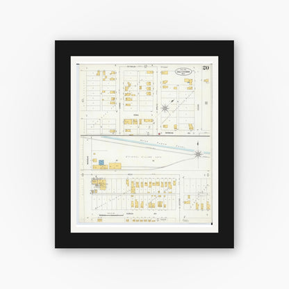 Old map wall art mockup — black gallery frame with white mat — Sanborn Fire Insurance Map from Sault Sainte Marie, Chippewa County, Michigan (1906), Sheet #0020