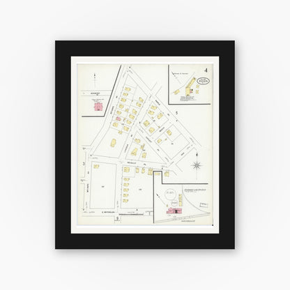 Old map wall art mockup — black gallery frame with white mat — Sanborn Fire Insurance Map from Dover, Morris County, New Jersey (1909), Sheet #0004