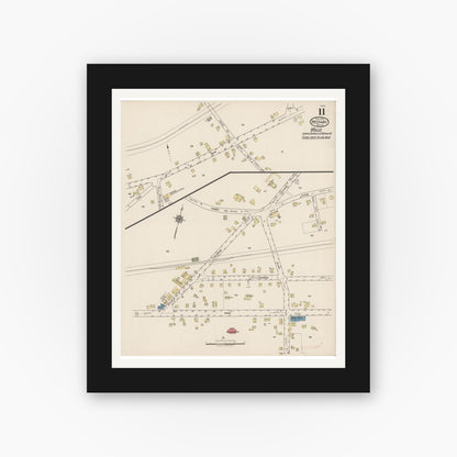 Old map wall art mockup — black gallery frame with white mat — Sanborn Fire Insurance Map from Medway, Norfolk County, Massachusetts (1922), Sheet #0011