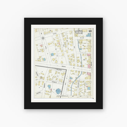 Old map wall art mockup — black gallery frame with white mat — Sanborn Fire Insurance Map from San Antonio, Bexar County, Texas (1892), Sheet #0023