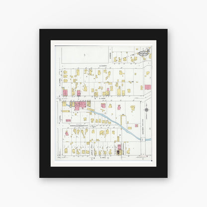 Old map wall art mockup — black gallery frame with white mat — Sanborn Fire Insurance Map from Staunton, Macoupin County, Illinois (1921), Sheet #0006