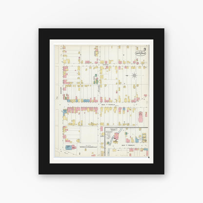 Old map wall art mockup — black gallery frame with white mat — Sanborn Fire Insurance Map from Mercersburg, Franklin County, Pennsylvania (1902), Sheet #0003