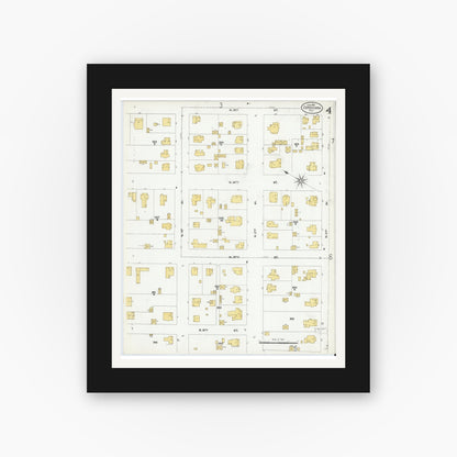 Old map wall art mockup — black gallery frame with white mat — Sanborn Fire Insurance Map from Corsicana, Navarro County, Texas (1905), Sheet #0004