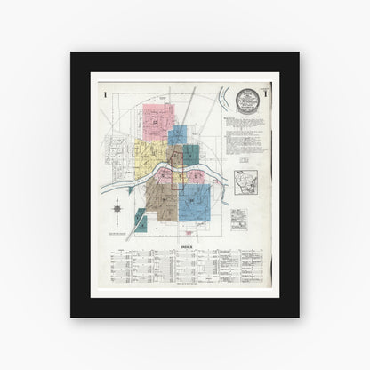 Old map wall art mockup — black gallery frame with white mat — Sanborn Fire Insurance Map from Fort Atkinson, Jefferson County, Wisconsin (1924), Sheet #0001