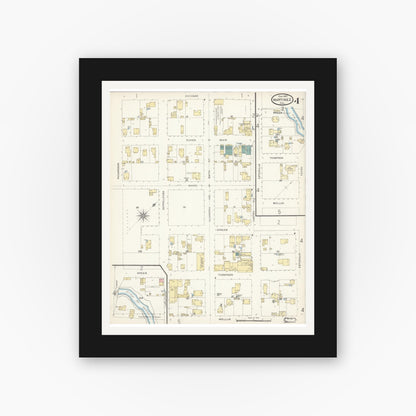 Old map wall art mockup — black gallery frame with white mat — Sanborn Fire Insurance Map from Martinez, Contra Costa County, California (1897), Sheet #0004