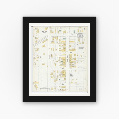 Old map wall art mockup — black gallery frame with white mat — Sanborn Fire Insurance Map from Gladstone, Delta County, Michigan (1900), Sheet #0008