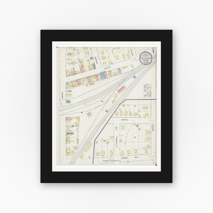 Old map wall art mockup — black gallery frame with white mat — Sanborn Fire Insurance Map from Turner, Du Page County, Illinois (1893) - Complete Map Set
