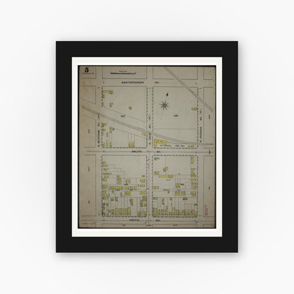 Old map wall art mockup — black gallery frame with white mat — Sanborn Fire Insurance Map from Atlantic City, Atlantic County, New Jersey (1886), Sheet #0005