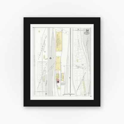 Old map wall art mockup — black gallery frame with white mat — Sanborn Fire Insurance Map from Cairo, Alexander County, Illinois (1914), Sheet #0034