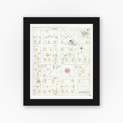 Old map wall art mockup — black gallery frame with white mat — Sanborn Fire Insurance Map from Farmer City, De Witt County, Illinois (1911), Sheet #0003