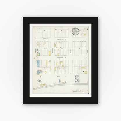 Old map wall art mockup — black gallery frame with white mat — Sanborn Fire Insurance Map from Round Rock, Williamson County, Texas (1896) - Complete Map Set