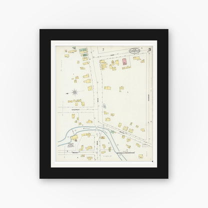 Old map wall art mockup — black gallery frame with white mat — Sanborn Fire Insurance Map from Forestville, Chautauqua County, New York (1898), Sheet #0003