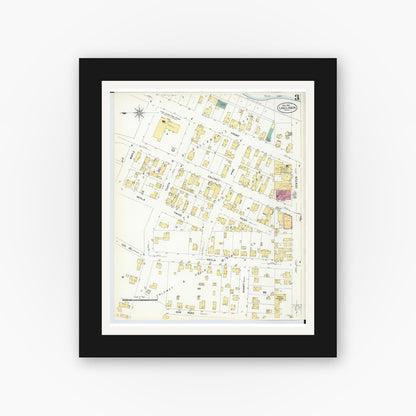 Old map wall art mockup — black gallery frame with white mat — Sanborn Fire Insurance Map from Lake Linden, Houghton County, Michigan (1908), Sheet #0003